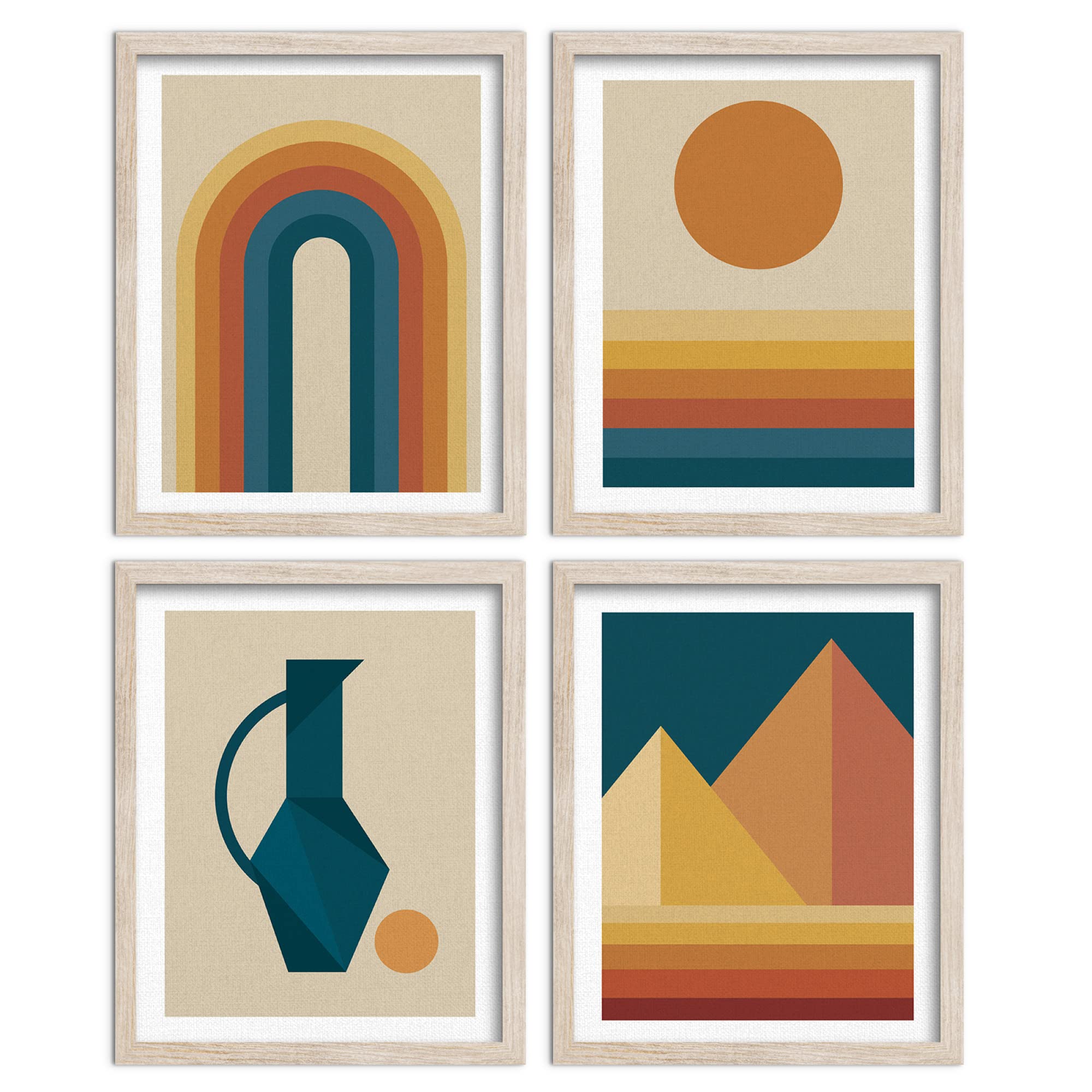Putuo DecorBoho Wall Art Set of 4 - Abstract Canvas Prints for Wall, Minimalist Boho Sun Wall Decor, Retro Boho Art Prints for Home & Office, Orange Geometric Posters, 8X10 UNFRAMED