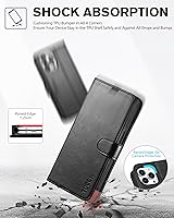 Vista 6 de TUCCH Funda tipo cartera para iPhone 13 Pro, tarjetero con bloqueo RFID, soporte magnético de piel sintética, funda protectora de poliuretano