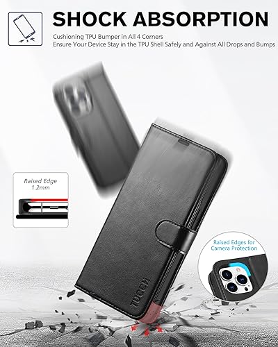 Miniatura 6 de TUCCH Funda tipo cartera para iPhone 13 Pro, tarjetero con bloqueo RFID, soporte magnético de piel sintética, funda protectora de poliuretano