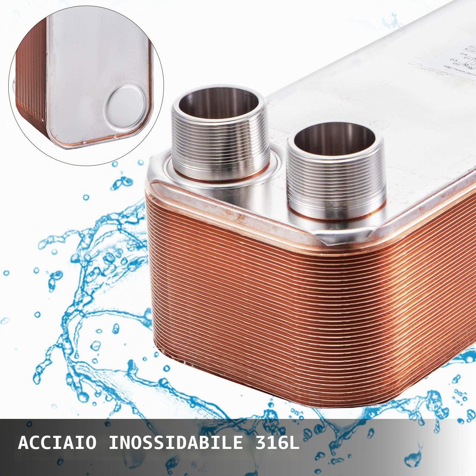 BestEquip Scambiatore di Calore 30 Piastre Scambiatore di Calore per Riscaldamento EATB12 Scambiatore di Calore Piastre in Acciaio, argento