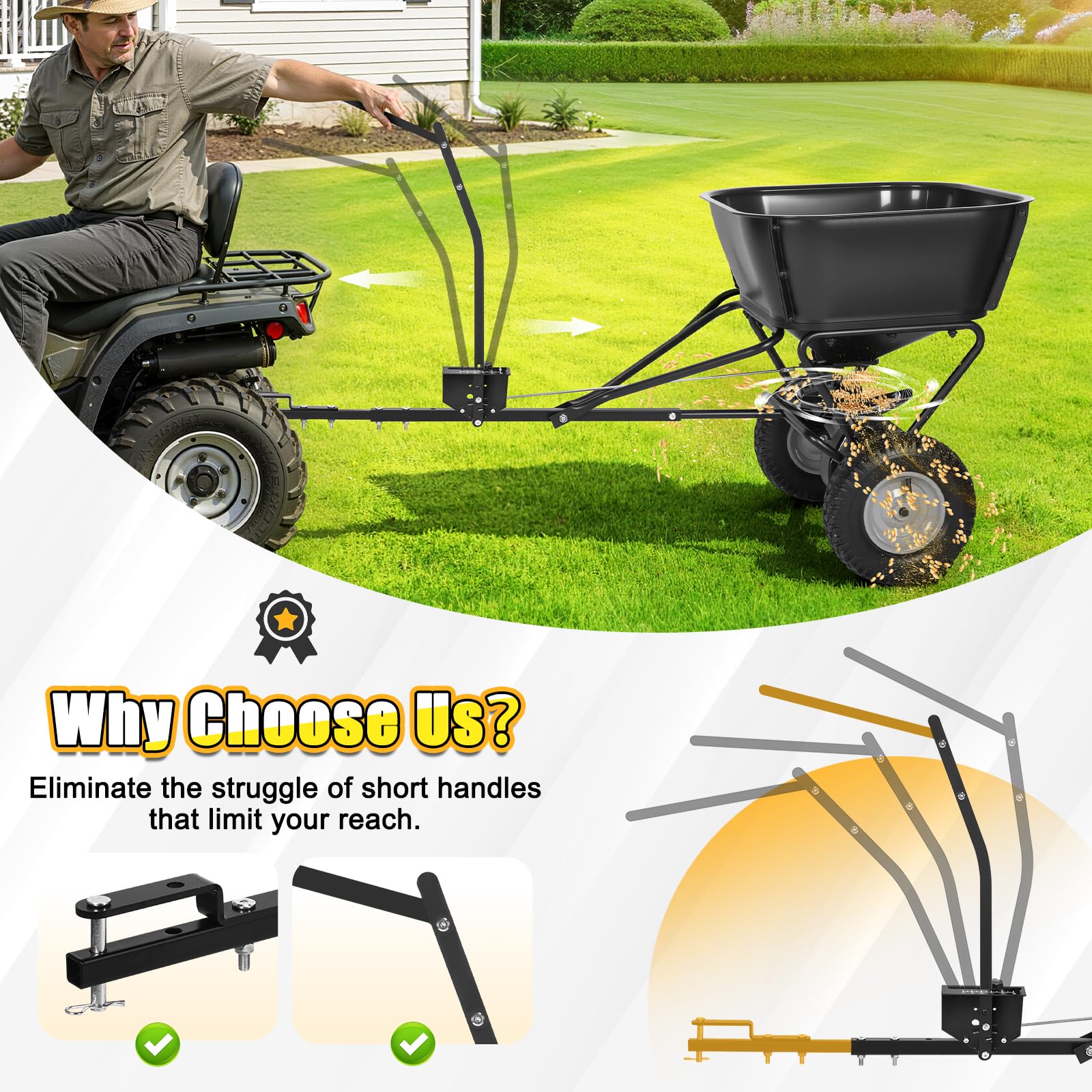 HVDI Pull Behind Broadcast Spreader do kosiarki, ATV i traktora