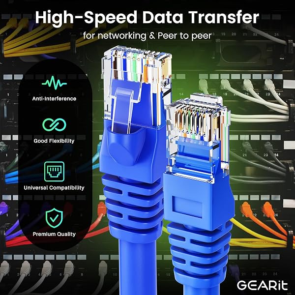 GEARit Cat 6 Ethernet Cable (10-Pack 14 Feet) Cat6 Network Patch, 10Gbps, RJ45, Snagless Cord, Gold-Plated Connectors, Internet for PC, TV, Tablet, Router, Printer, Servers, IT Data Center - Blue - 2
