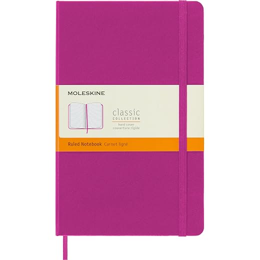 Moleskine Classic Notebook, Hard Cover, Large (5" x 8.25") Ruled, Magenta, 240 Pages
