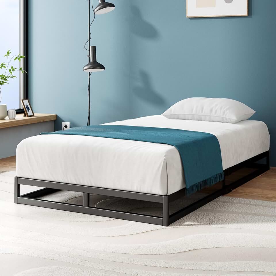 Zinus Joseph Low Profile 6 Inch Platform Bed Frame, Wood Slat Support, No Box Spring Needed, Eco Friendly WonderBox(TM) Packaging, Easy Assembly, Black, Twin