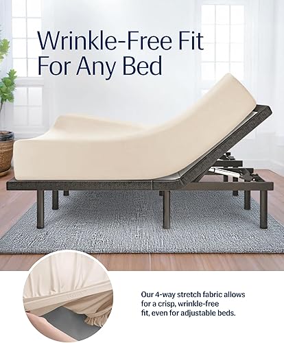 Miniatura 5 de REST Evercool+ Sábana bajera ajustable, tamaño King, marfil nieve, 15 pulgadas de profundidad (hasta 18 pulgadas), ropa de cama transpirable para