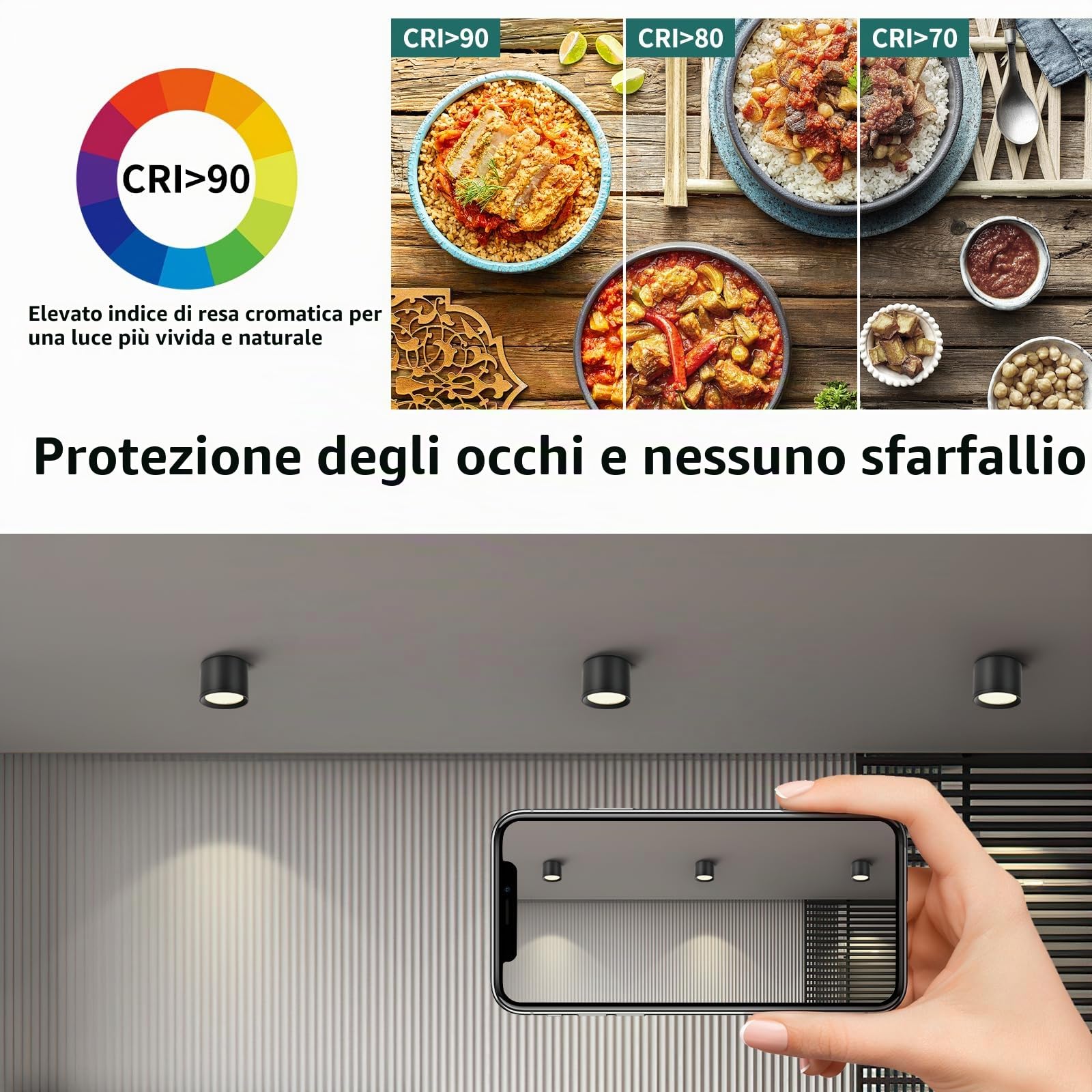 KYOTECH Faretti LED Soffitto IP44 - Ø84*65mm GX53 Faretto LED Interno - 6W 550LM 4000K Lampada da Soffitto - Alluminio Nero Spot per Bagno Soggiorno Cucina Corridoio Set di 4