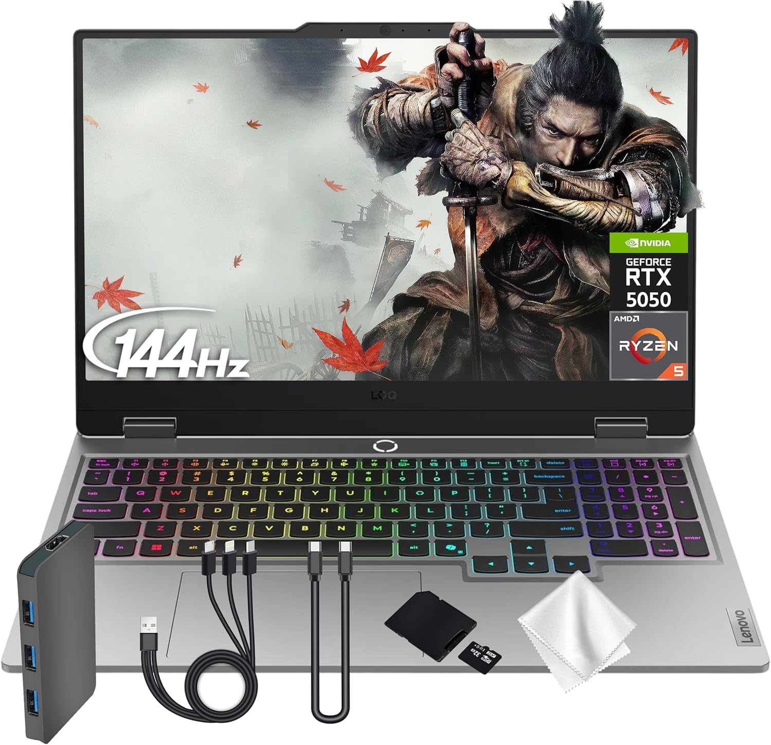 Lenovo LOQ 15.6" Full HD 144Hz Gaming Laptop, GeForce RTX 5050 8GB GDDR7, AMD Ryzen 5 220, 16GB RAM, 2TB Storage (1TB SSD&1TB Docking Station), Backlit Keyboard, Wi-Fi 6, Win11, Gray