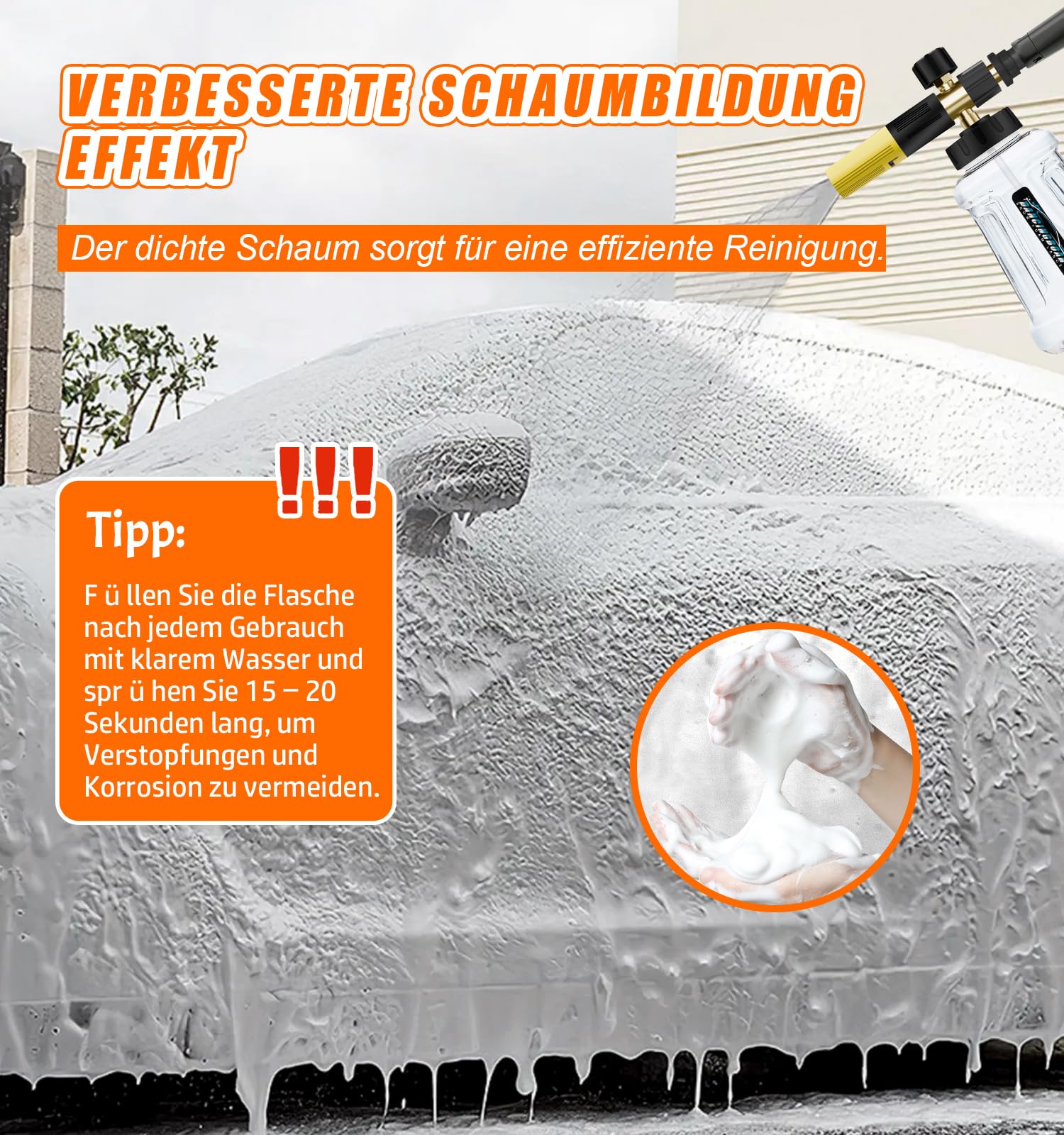 Verbesserte Schaumlanze Schaumkanone für Kärcher K-Serie K2 K3 K4 K5 K6 K7 Hochdruckreiniger, 1L Schneeschaumlanze mit Verstellbarer Schaumdüse für Autowäsche (Schwarz & Gelb)