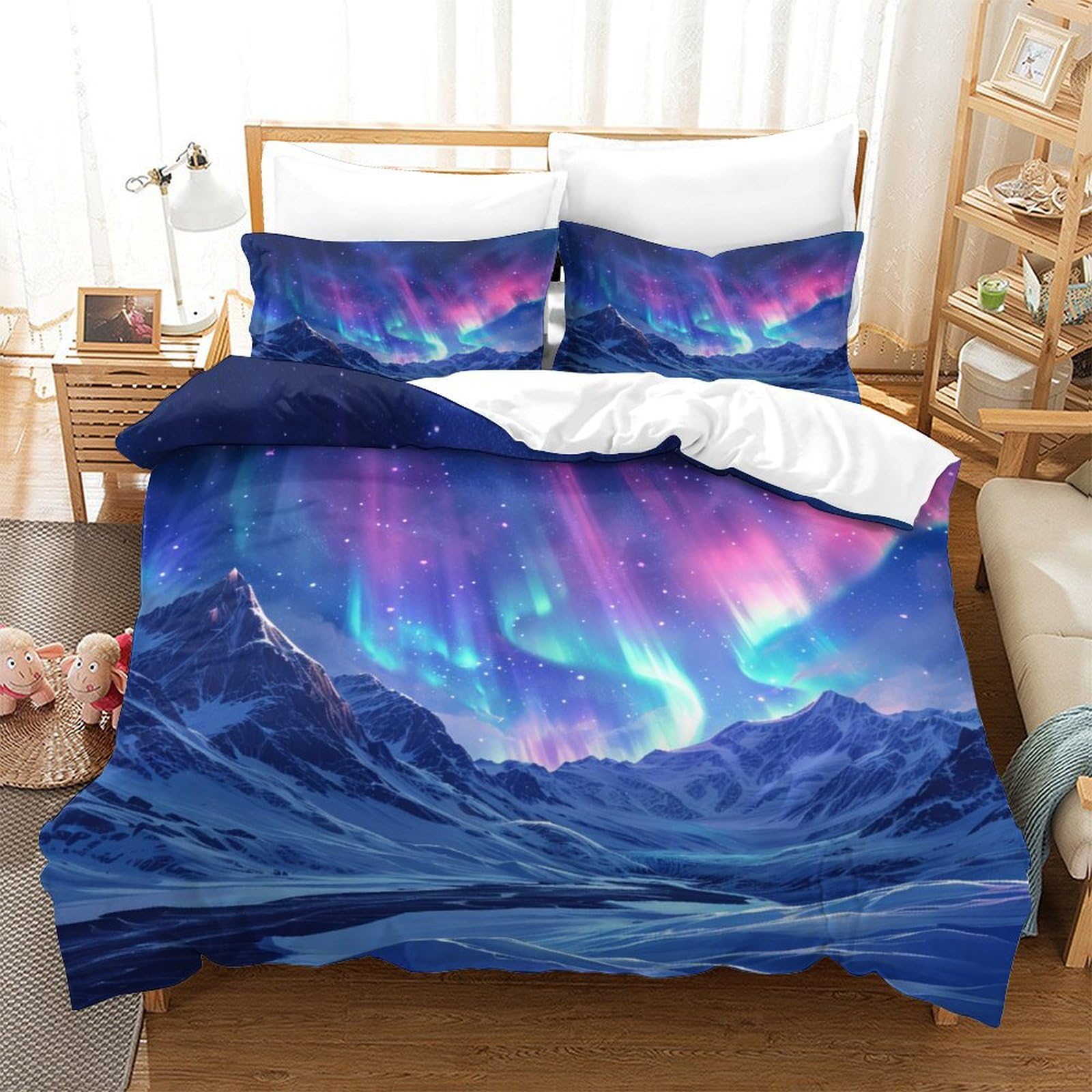 Housse de couette aurores boréales 3D Super King lit double