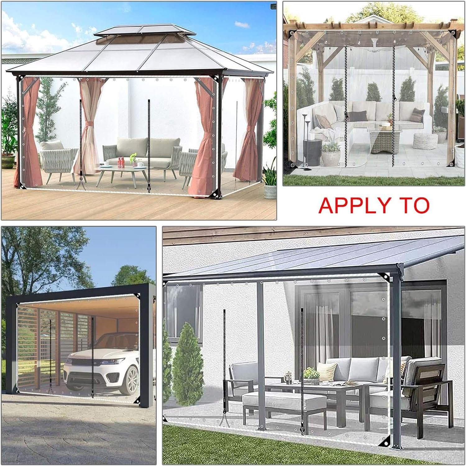 Outdoor Curtains,0.5mm PVC Weatherproof Tarpaulin with Grommets,Waterproof Transparent Tarpaulin Side Panels for Pergola Gazebo,Clear Tarp Curtains with Zips,Customisable,W×H-4.5 * 2m(14.8 * 6.6ft)
