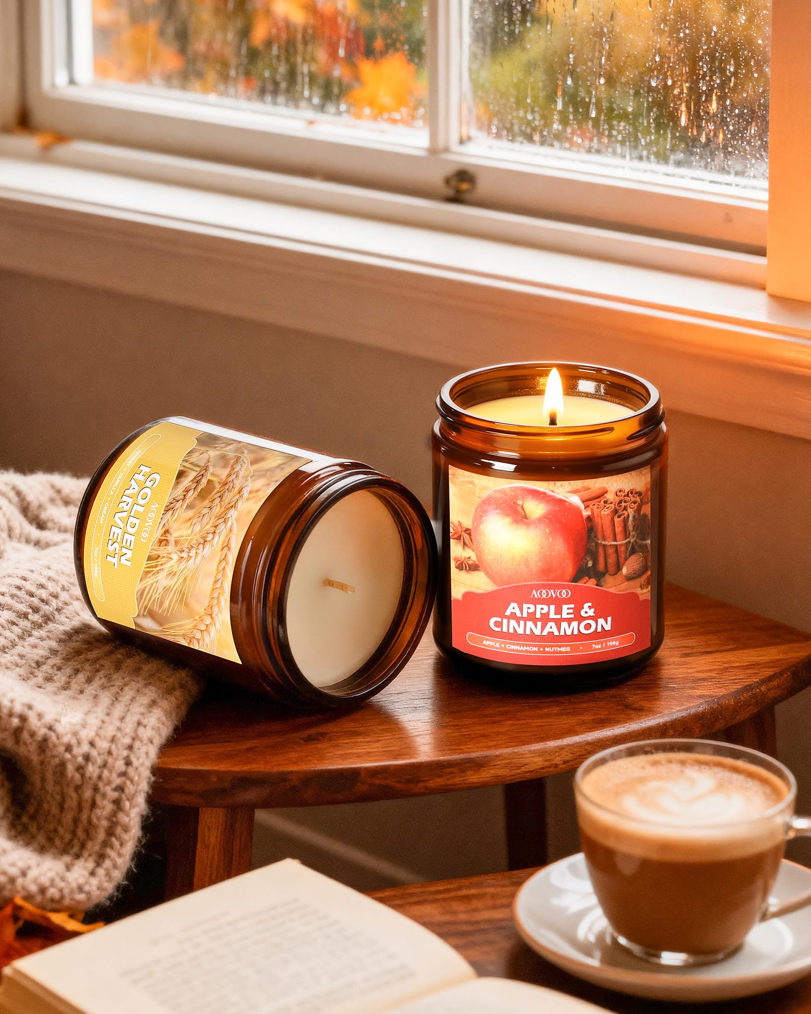 AOOVOO Fall - Juego de 4 velas perfumadas para el hogar, 28 oz, 200 horas de combustión, velas de aromaterapia con cristales, lavanda, jazmín, lirio de agua, pachulí