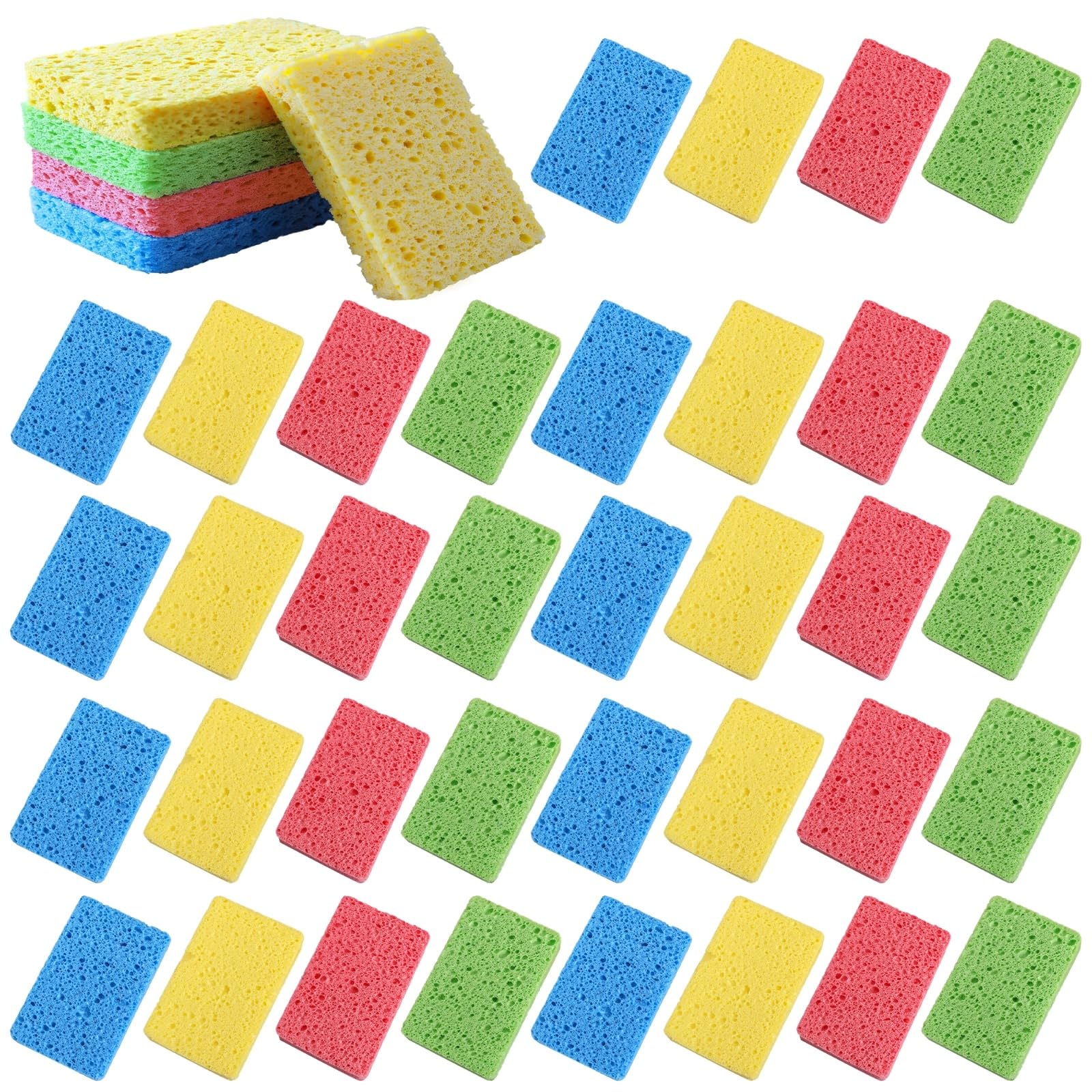 100 spugne per piatti, polpa di cotone di legno, 11 x 7 x 1 cm, spugne antigraffio in 4 colori per la pulizia della cucina e del bagno