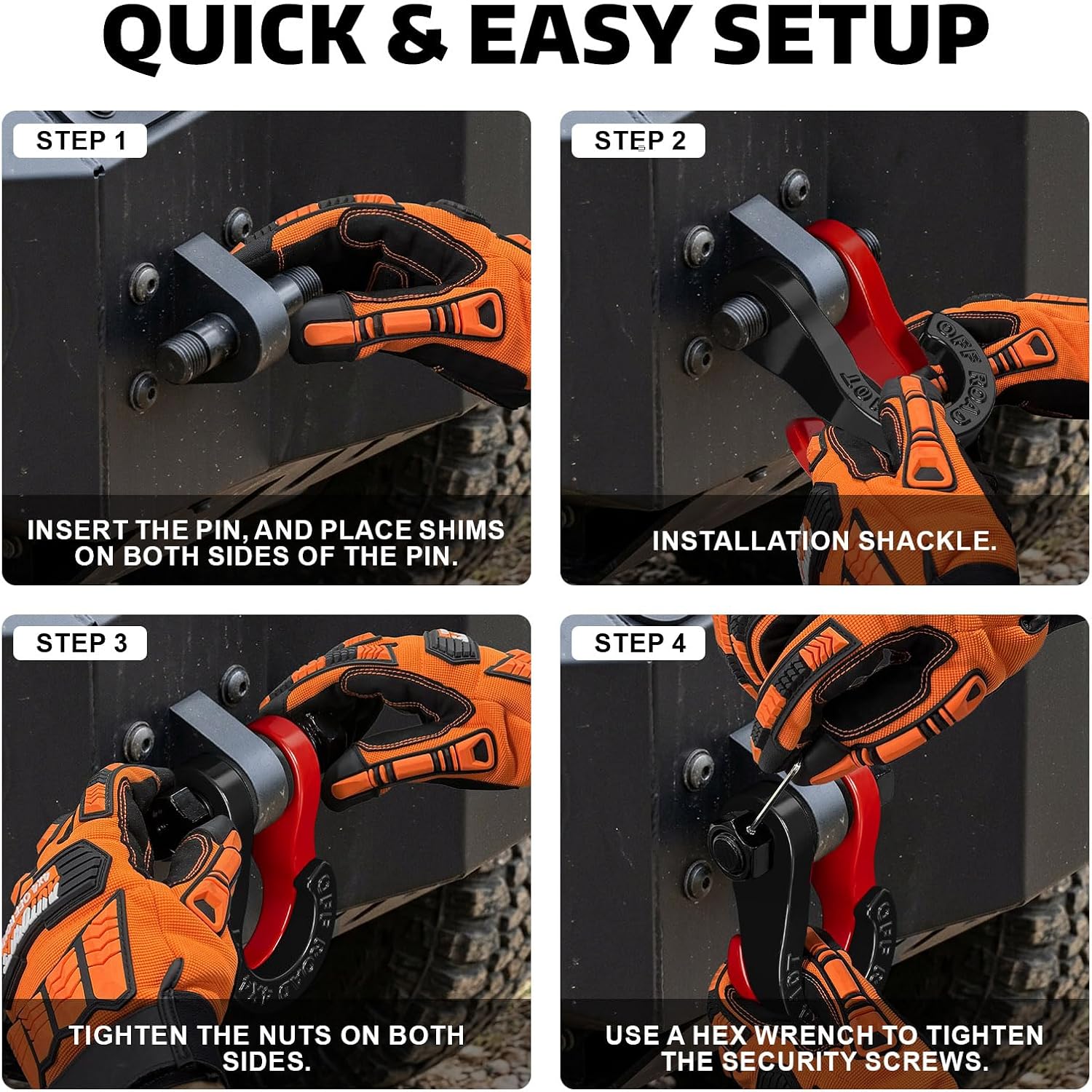 AUTOBOTS 3/4" Shackle Separate D Ring Shackles for Towing Black - Red | Max 66138lb, Heavy Duty, Forged Steel, Link Your Rope or Strap in Seconds, Winch D Rings for Recovery, Offroad Accessories