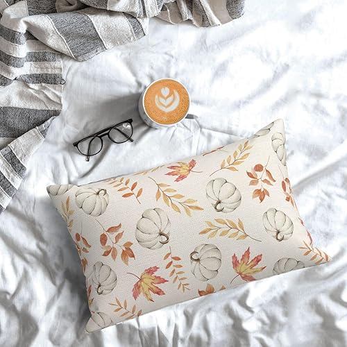 Miniatura 4 de Juego de 2 fundas de almohada de otoño de 12 x 20 pulgadas, diseño de calabaza y hoja de arce, fundas de almohada decorativas de lino para otoño,