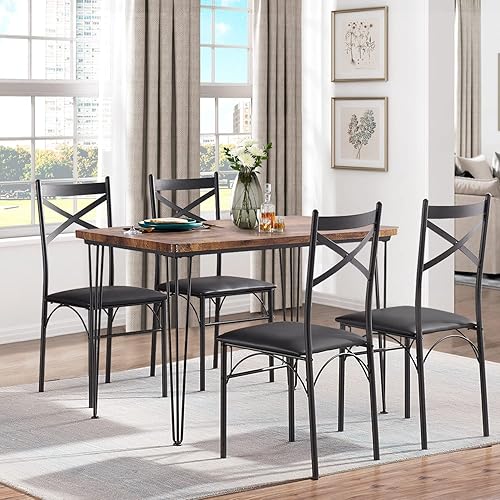 Miniatura 2 de VECELO Juego de mesa de comedor de cocina para comedor, rincón de desayuno, 4 sillas con marco de metal de poliuretano, rectangular, juego de 5,