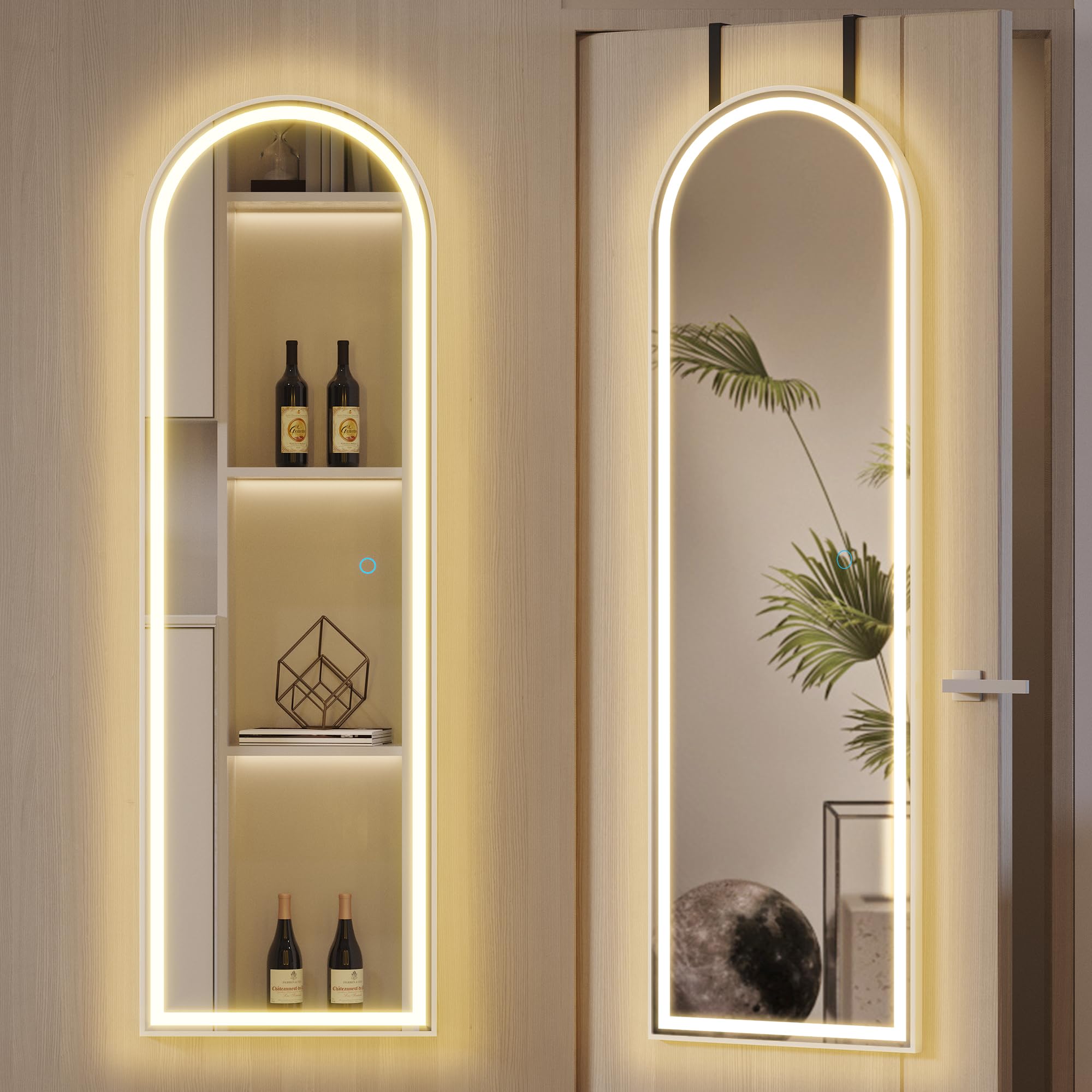 LVSOMT Arch Full Length Mirror with Lights, LED Over The Door Mirror
