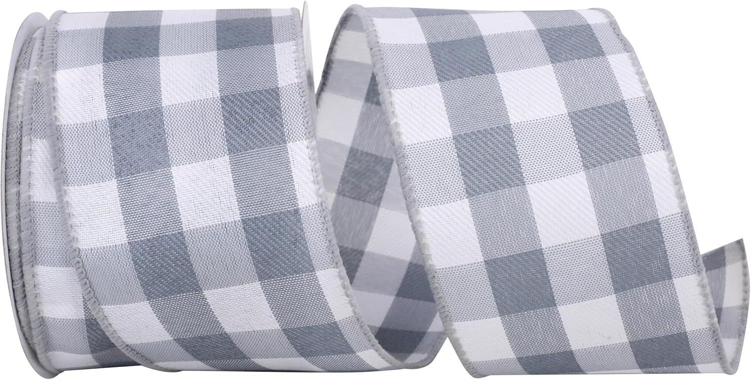 Reliant Ribbon 93228W-043-09K Plaid Twill Wired Edge Ribbon, 1-1/2 Inch X 50 Yards, Moss