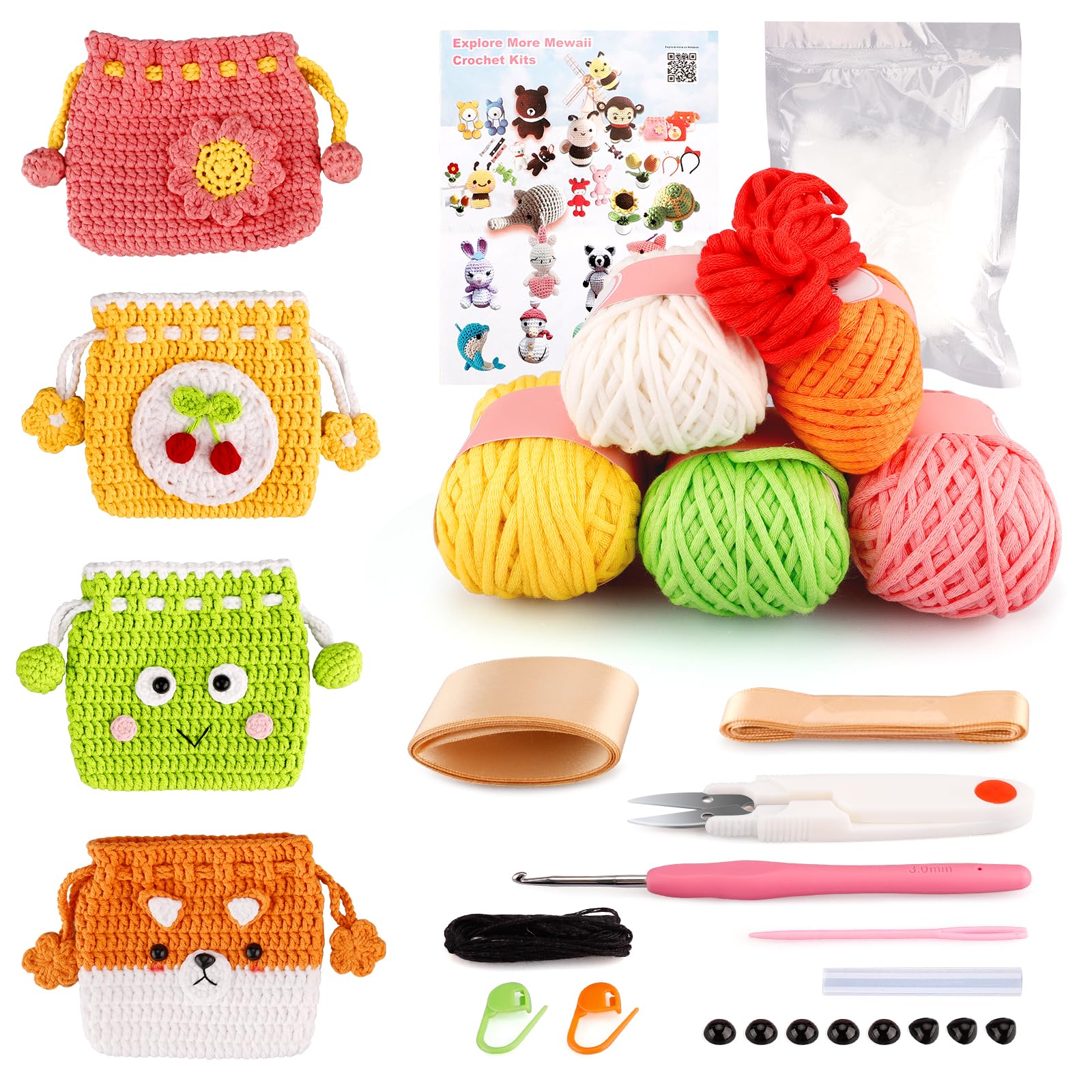 GAPER GOBeginners Crochet Kit,Crochet Kit for Beginners Adult with Step-by-Step Video Tutorials, Yarn and Crochet Kniting Supplies for Bag Craft DIY 4pack