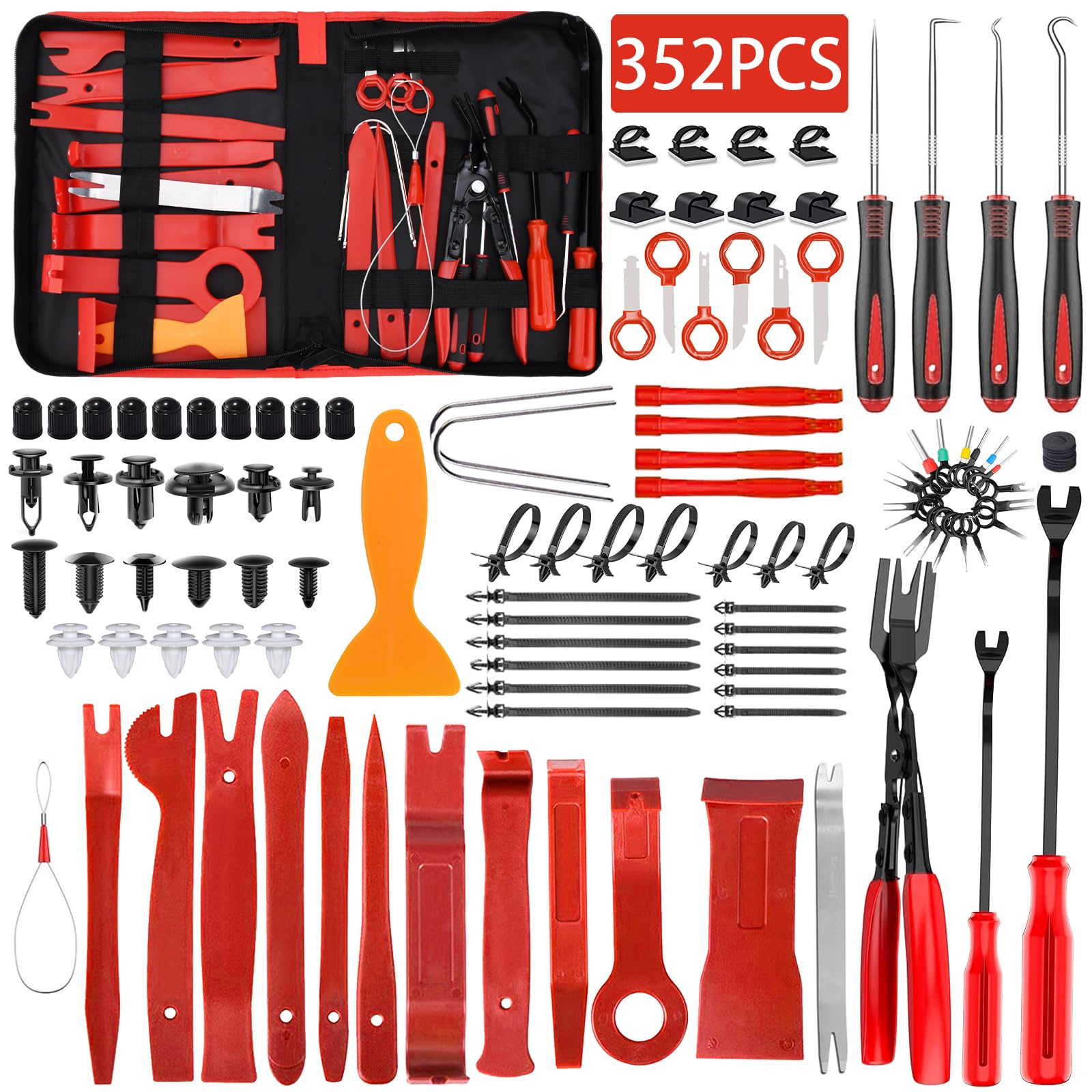 352 Pièces Outil Demontage Garniture Voiture,Outil de Démontage de Voiture avec Rivet Clips Plastique et Bandes de Câble pour Panneau Accessoires Porte Autoradio Tableau de Bord de Voiture