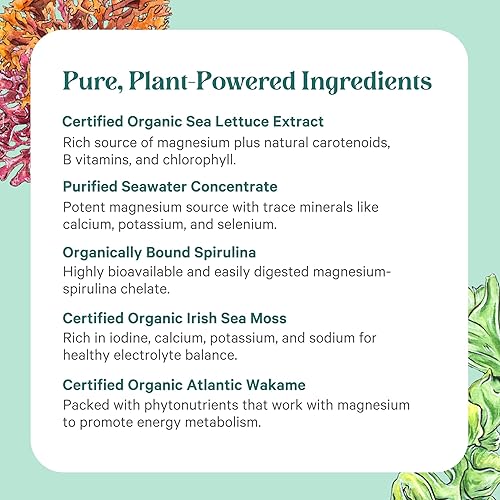 Miniatura 5 de PURE SYNERGY Vital Ocean Magnesium - Cápsulas de suplemento de magnesio orgánico  Complejo vegano a base de algas marinas con espirulina, clorella y