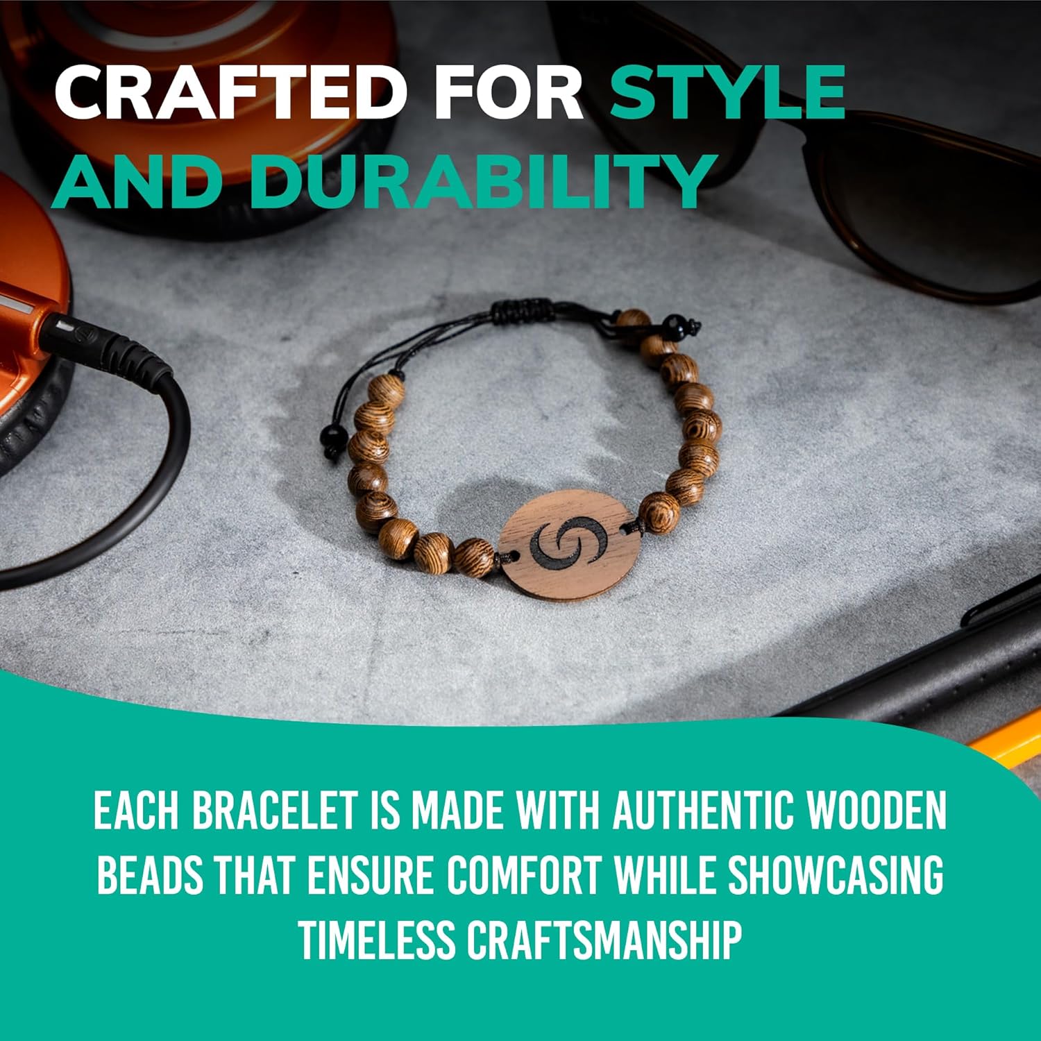 Contact CO. Smart Wooden NFC Bracelet, Sleek Tap Bracelet with Instant App-Free Sharing, Seamless Accessory for Entrepreneurs and More, Beaded