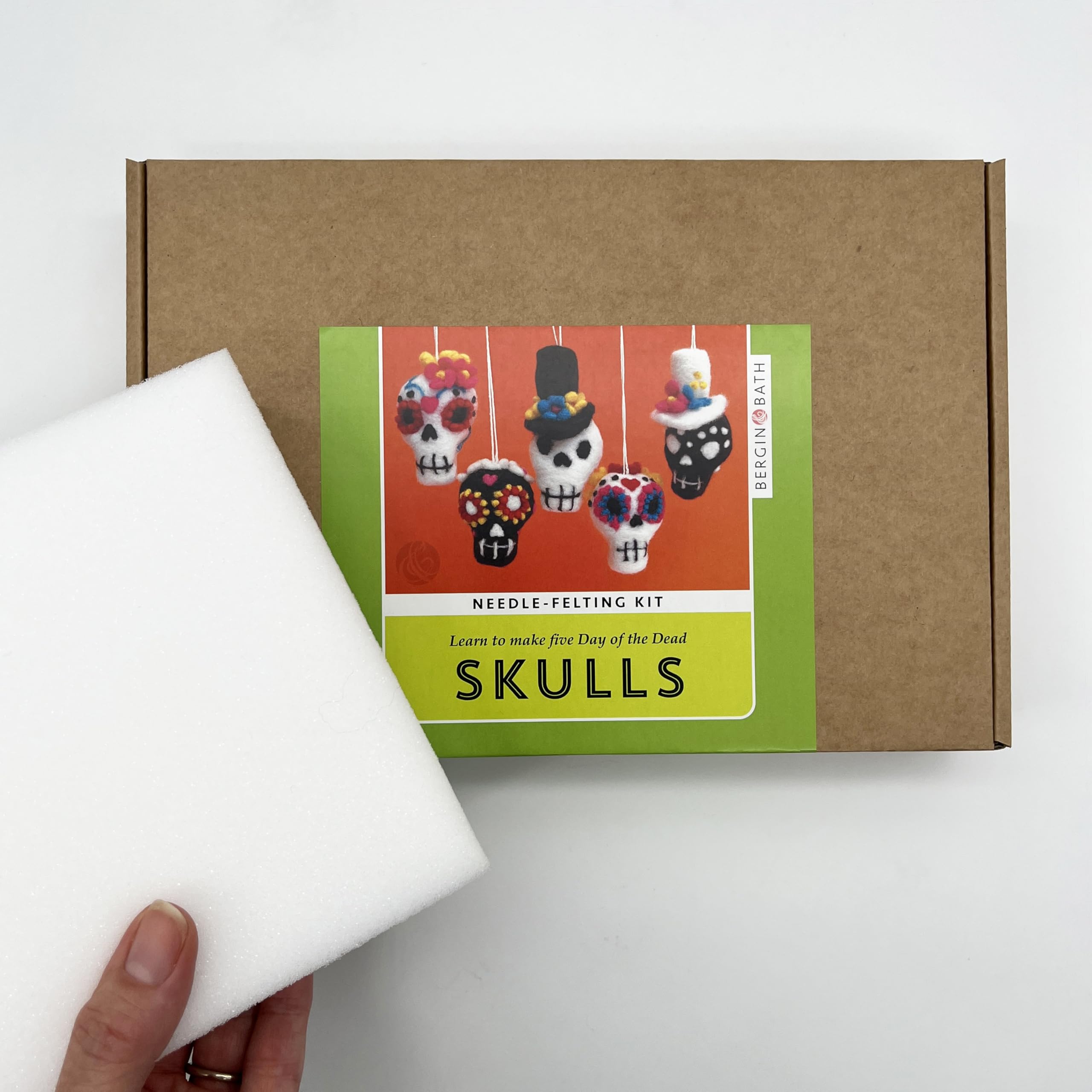 Bergin & Bath Needle Felting kit - Sugar Skulls. Learn to Make Five Halloween Decorations from Natural Wool Fibres. (with Felting Mat) - Image 2