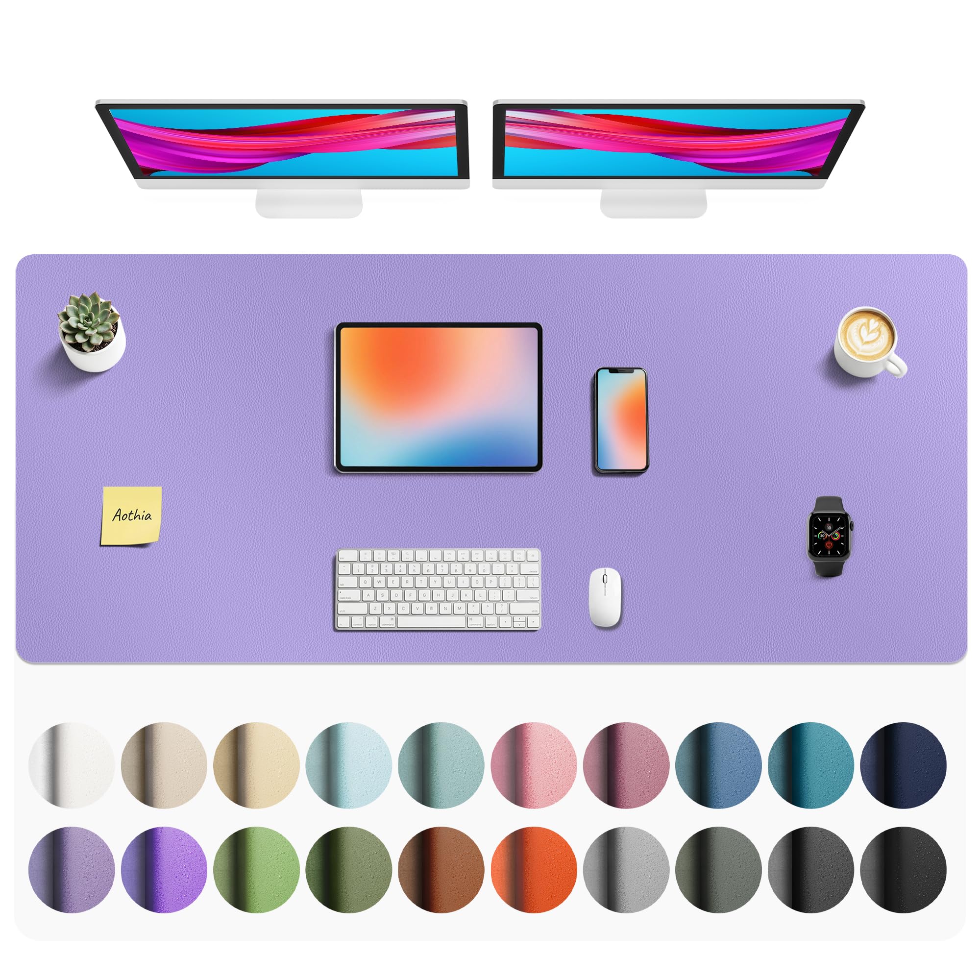 Aothia Faux Leather Desk Mat Mouse Pad, 55" x 24", Light Purple