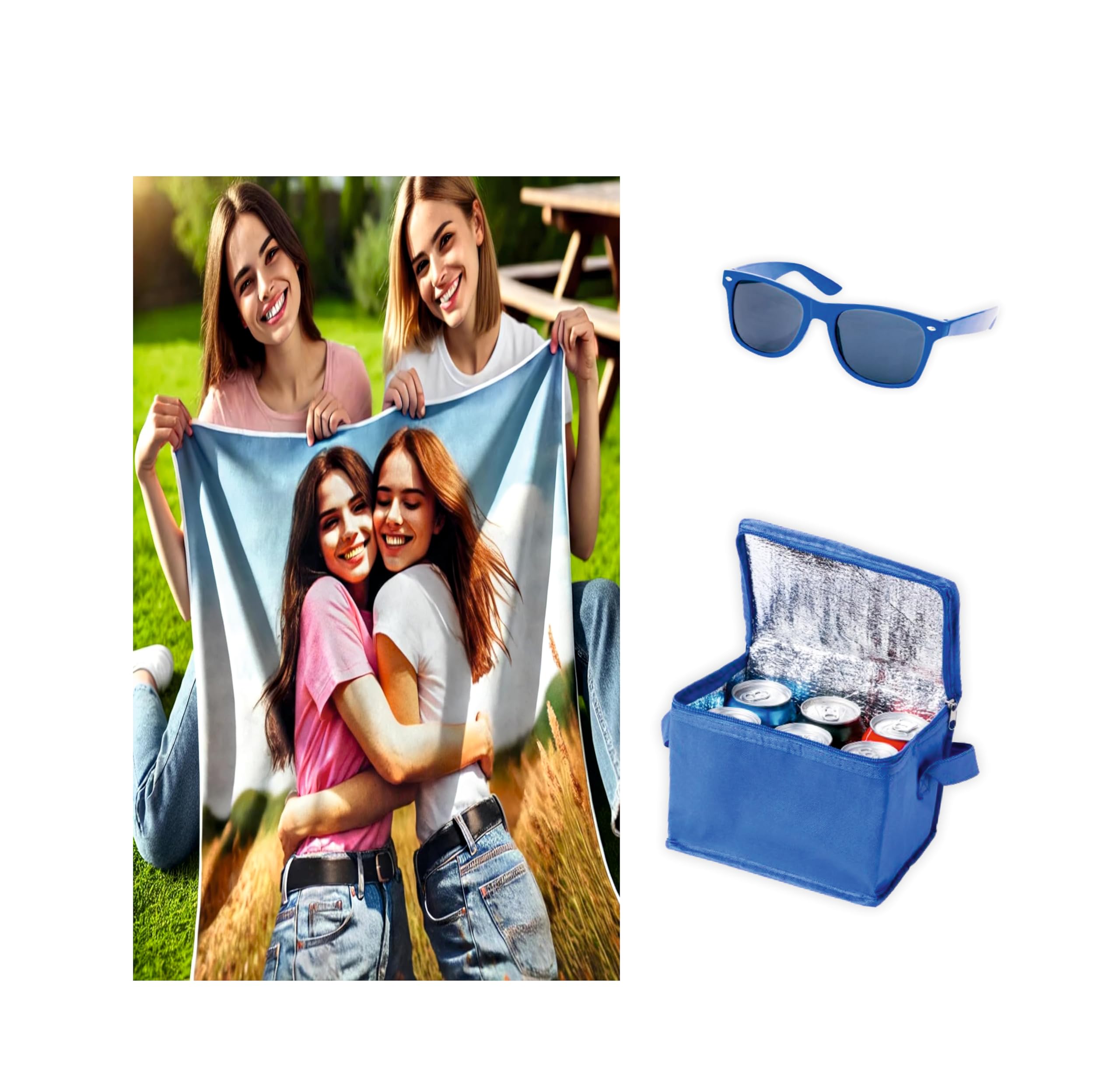 Custom Blanket with Photos│Personalized Gift Blankets│Cool Box & Sunglasses Gift│Personalized Blanket with Text