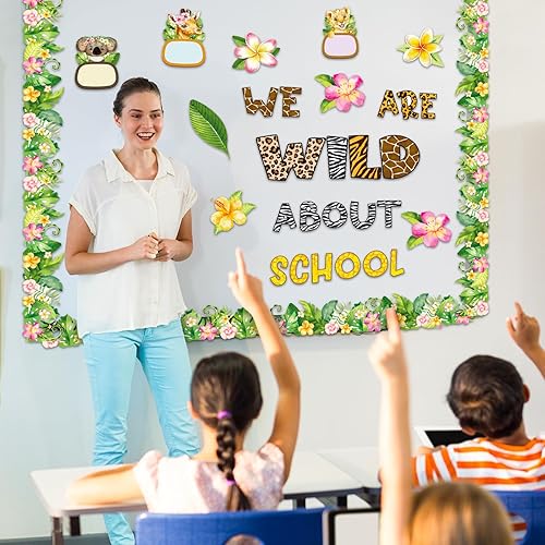 Miniatura 5 de Harloon Juego de 81 tablones de anuncios de animales bohemios de verano, juego de decoraciones de aula de animales de la selva, recortes de safari