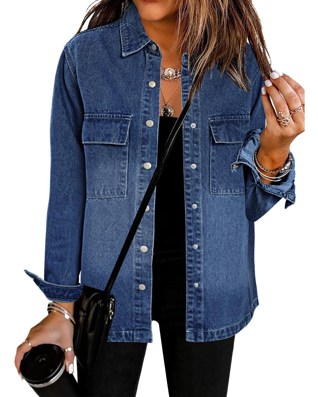 luvamiaJean Jackets for Women 2025 Fall Fashion Oversized Button Down Denim Jacket Western Shacket Jacket with Pockets