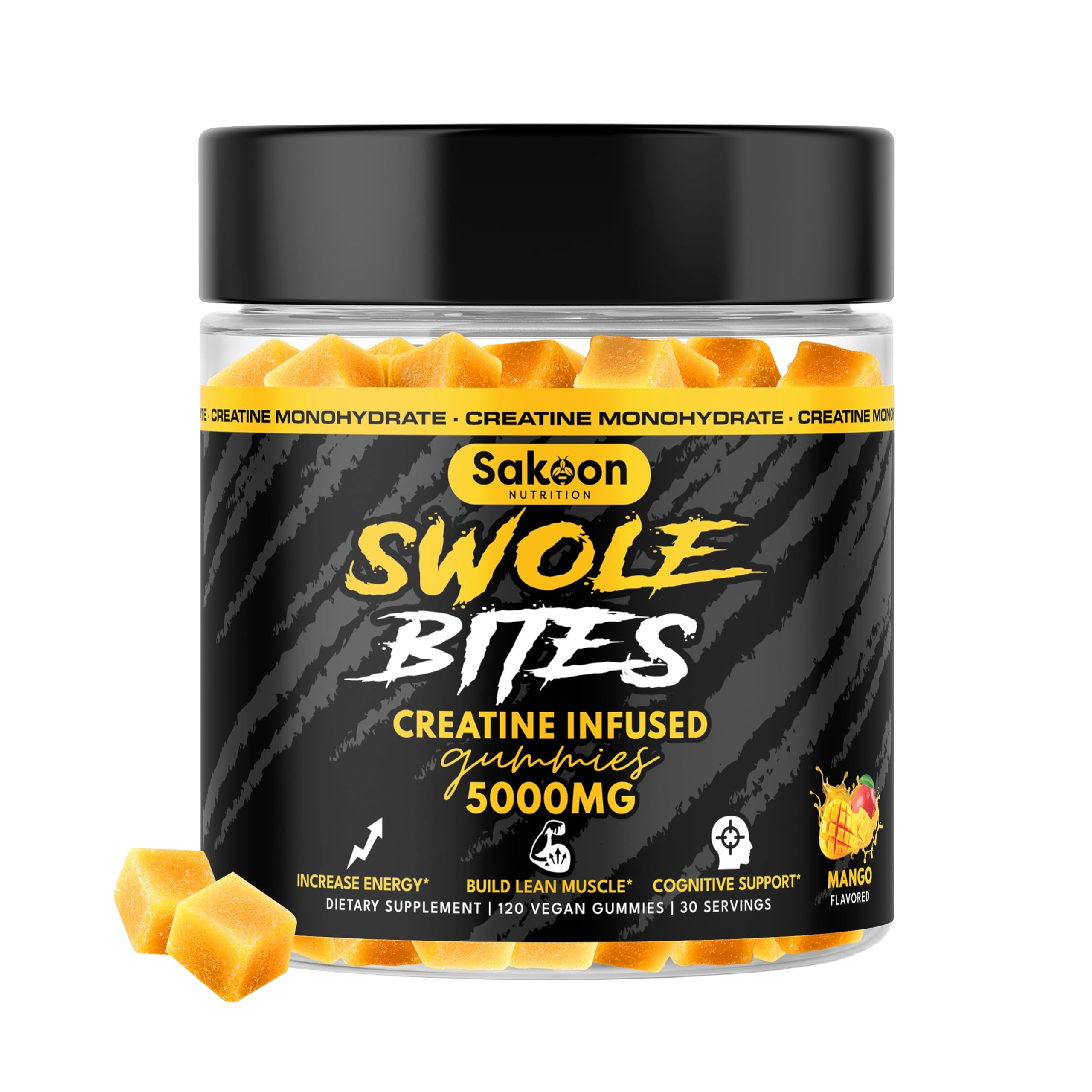 Creatine Monohydrate Gummies 5000mg | Sugar Free Creatine Gummies | Vegan | Muscle Builder | Strength & Energy Support | 120 Count | Mango Flavor | Creatine Monohydrate for Men & Women