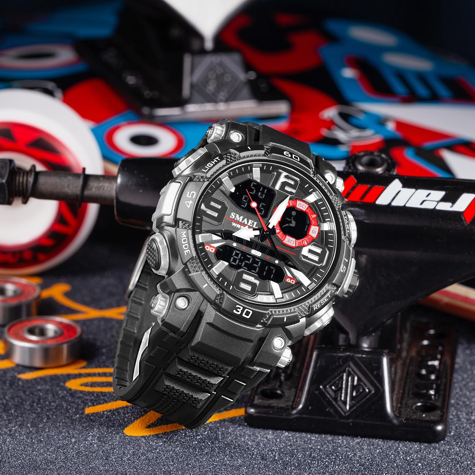MASTOP Orologio sportivo analogico digitale da uomo, impermeabile fino a 50 m, stile militare, doppio display con sveglia, cronometro, retroilluminazione, visualizzazione data e settimana, cinturino