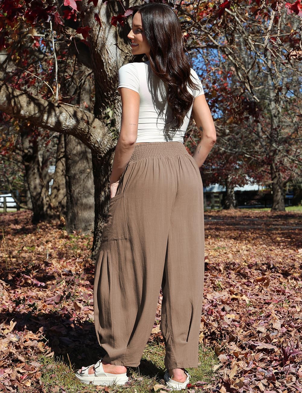 TARSE Women Linen Boho Pants Summer Casual Loose High Waist Cargo Lounge Harem Pant 2025 Beach Travel Vacation Outfits - Image 4