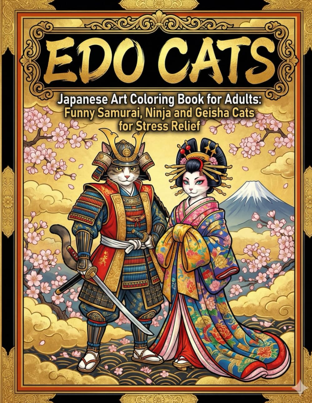 EDO CATS: Japanese Art Coloring Book for Adults: Funny Samurai, Ninja and Geisha Cats for Stress Relief