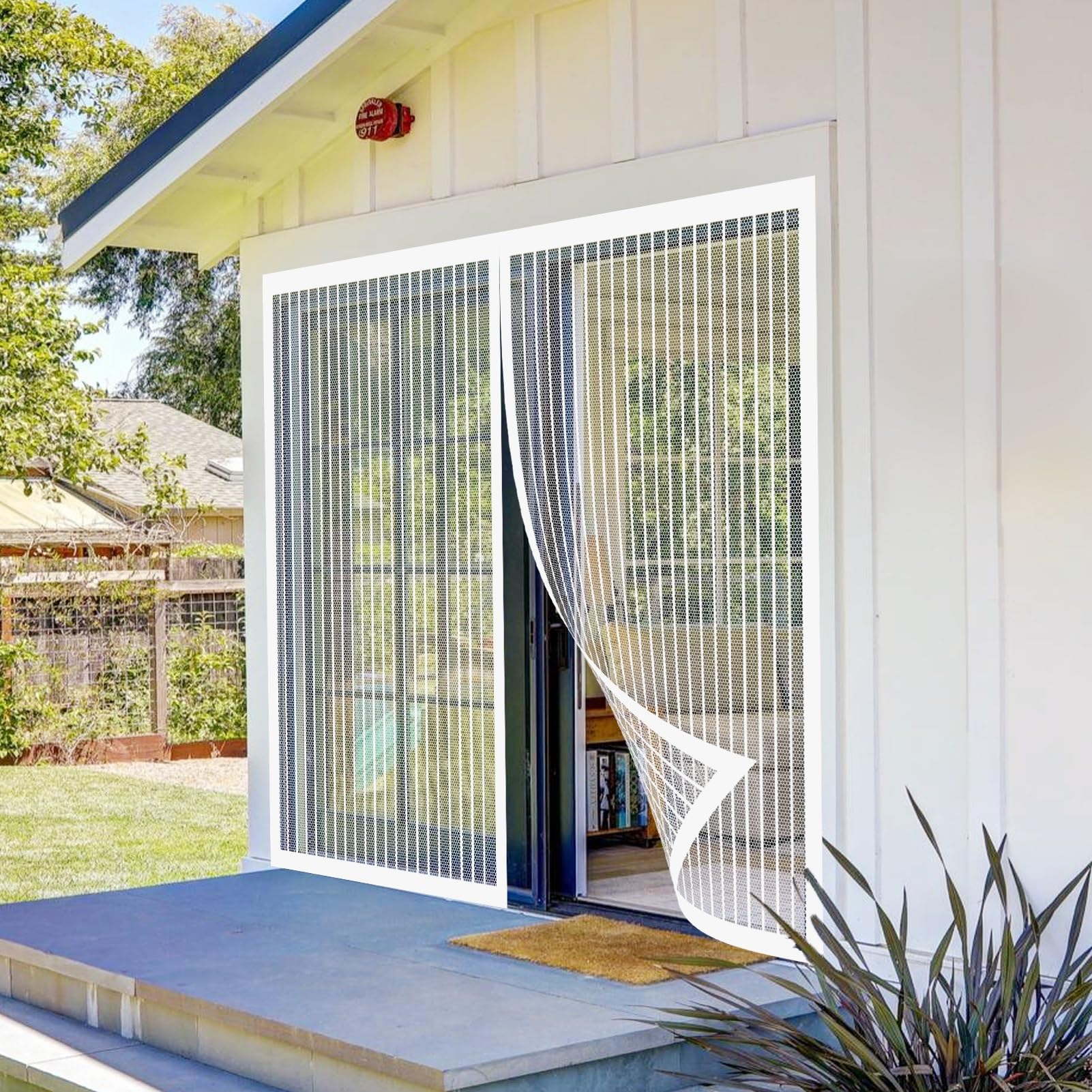 Magnetic Fly Screen Door 136 x 214 cm Keeping Out Flies & Bug, Keep Fresh Air in Magnetic Fly Insect Screen Door Kid and Pet Friendly for Basement Balcony, White