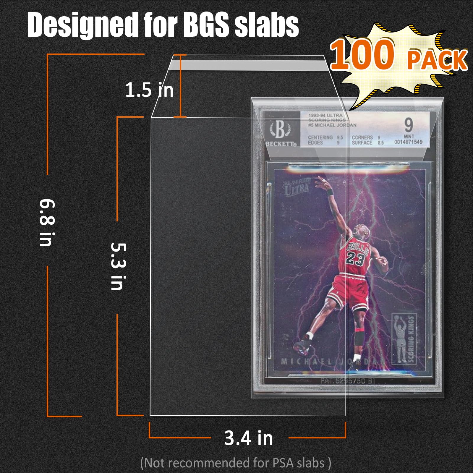 BGS Card Sleeves 100 Pack, Sleeves for BGS Graded Slabs Ultra Protection for The Graded Card for Pro Collector (100Pack)