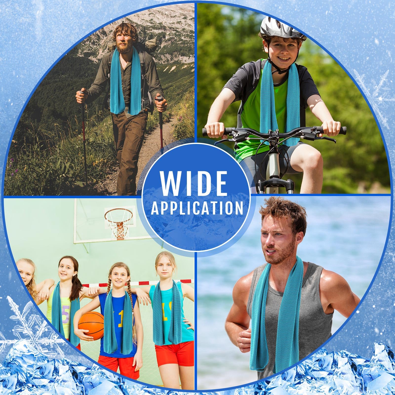 30er Pack Kühlhandtücher 40"x12", Mikrofaser Cooling Towel Für Hals & Gesicht, Schnell Kühlend, Wiederverwendbar, Atmungsaktiv, Für Sport Fitness Yoga Laufen Golf Aqua Blue