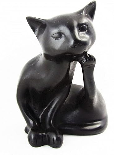 Blue Orchid Lucky Feng Shui - Figura de gato negro, pisapapeles para sentarse, estatua de resina coleccionable para estante de escritorio de mesa,