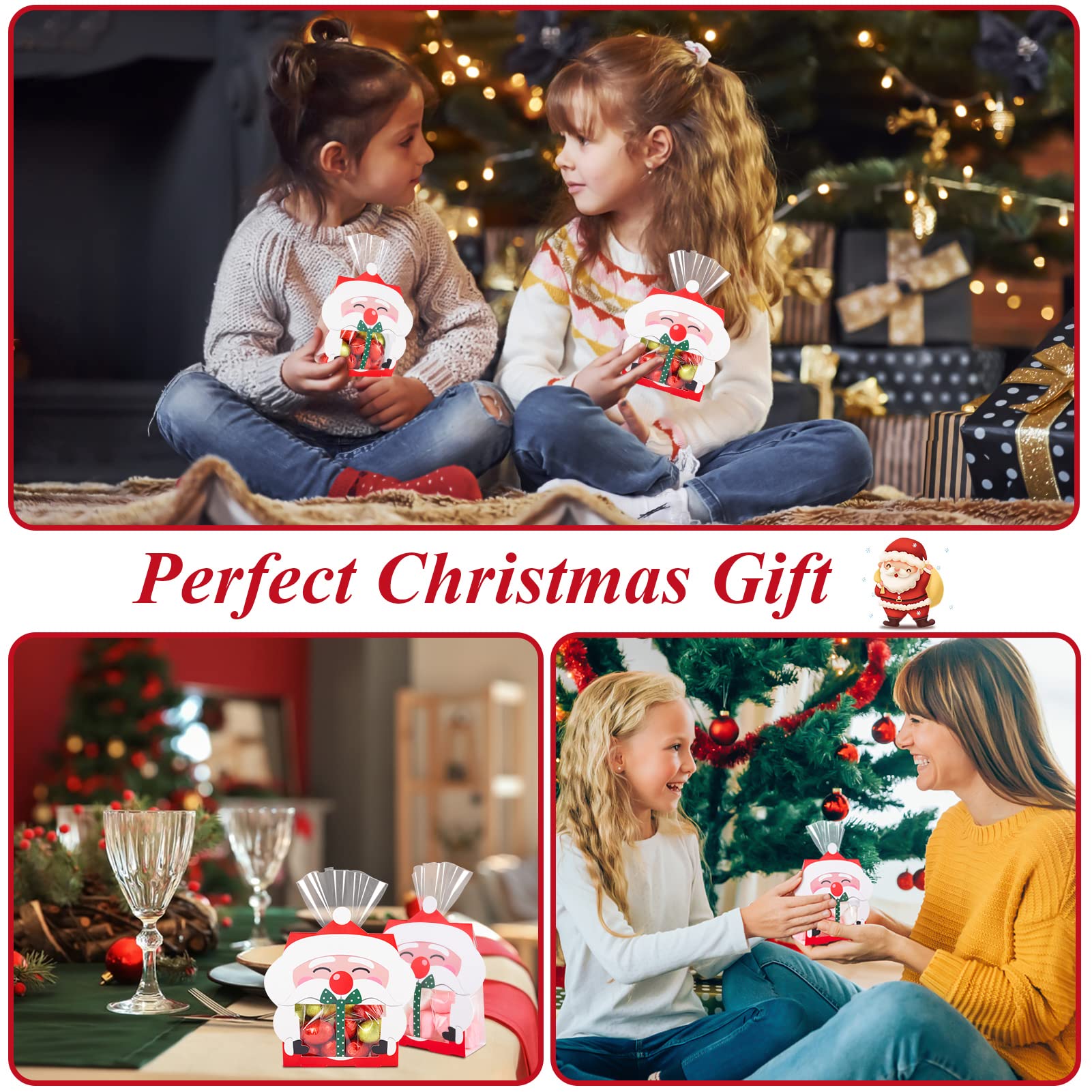 20 Sacchetti Regalo Di Natale Trasparenti Con Scatole Autoassemblanti E Legacci - Per Biscotti E Dolci - 4