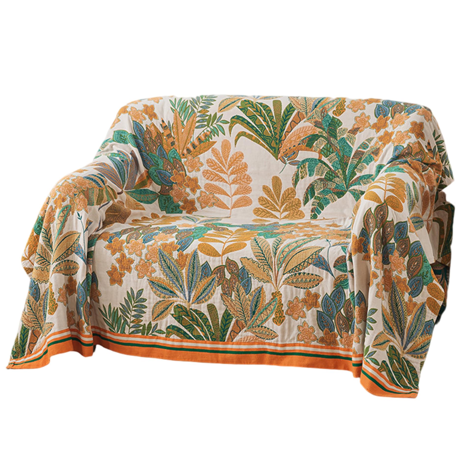 Hperu Green Boho Throw Blanket For Couch Sofa Bed 79X91in Cotton Throw Blanket Floral Botanical Boho Quilt - Decorative