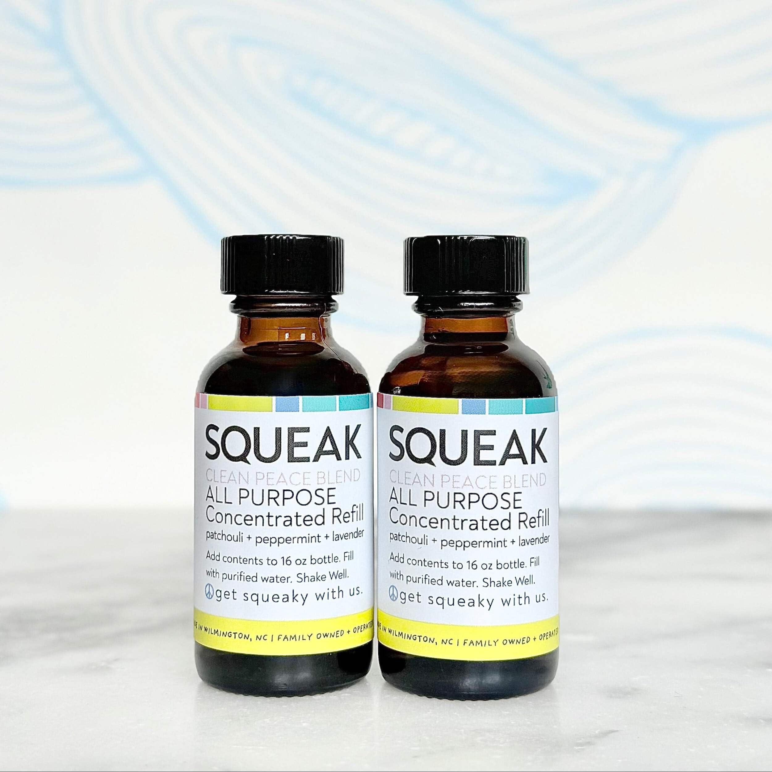 SQUEAK All Purpose Cleaner Concentrate Refill (2 Pack) – Organic Patchouli, Peppermint & Lavender Essential Oil Blend | Natural Multi Surface Cleaning Spray Refills for Bathroom & Home (1 oz Each)