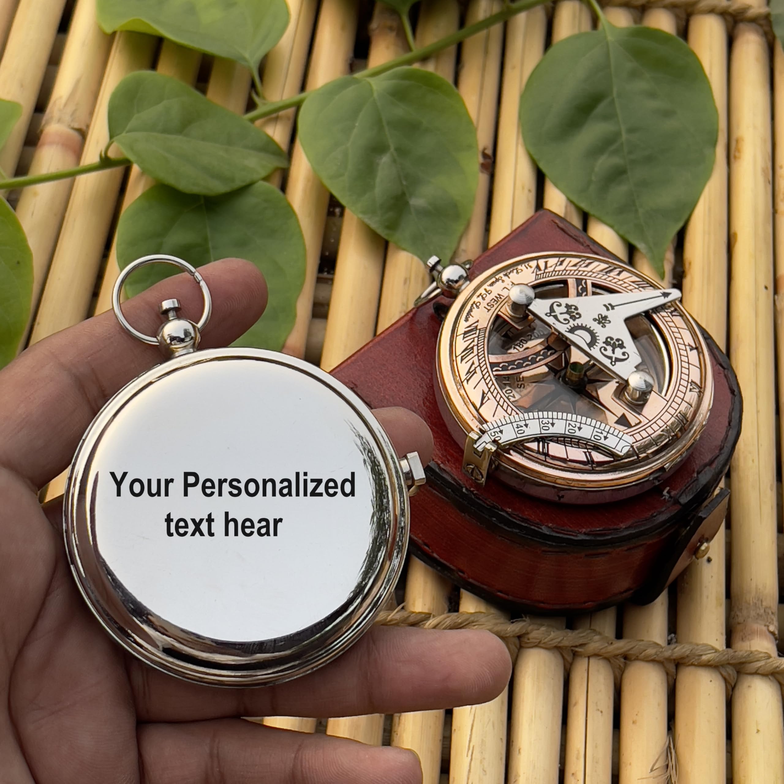 Compass, Personalized Engraved Working Custom Sundial Clock, Wedding Gift, Groomsmen Gift, Keepsake, Christmas, Baptism, Graduation, Anniversary, Fathers Day, Mothers Day (Silver Cooper Finish)