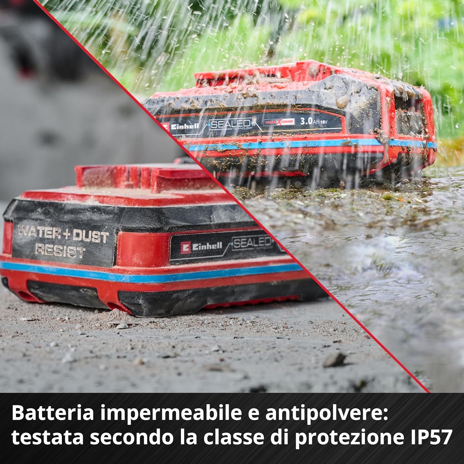 Original Einhell 18 V 3,0 Ah SEALED Power X-Change PLUS (18 V, impermeabile e antipolvere, classe IP57, uso universale con tutti i dispositivi Power X-Change, caricabatterie escluso)