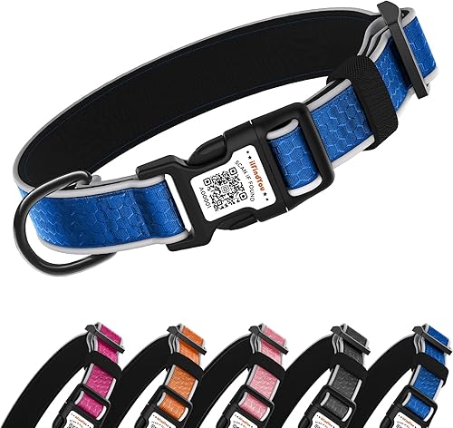 Miniatura 20 de Collar reflectante para perro con etiqueta de código QR, collar de perro personalizado, visibilidad nocturna de seguridad, función antipérdida Negro