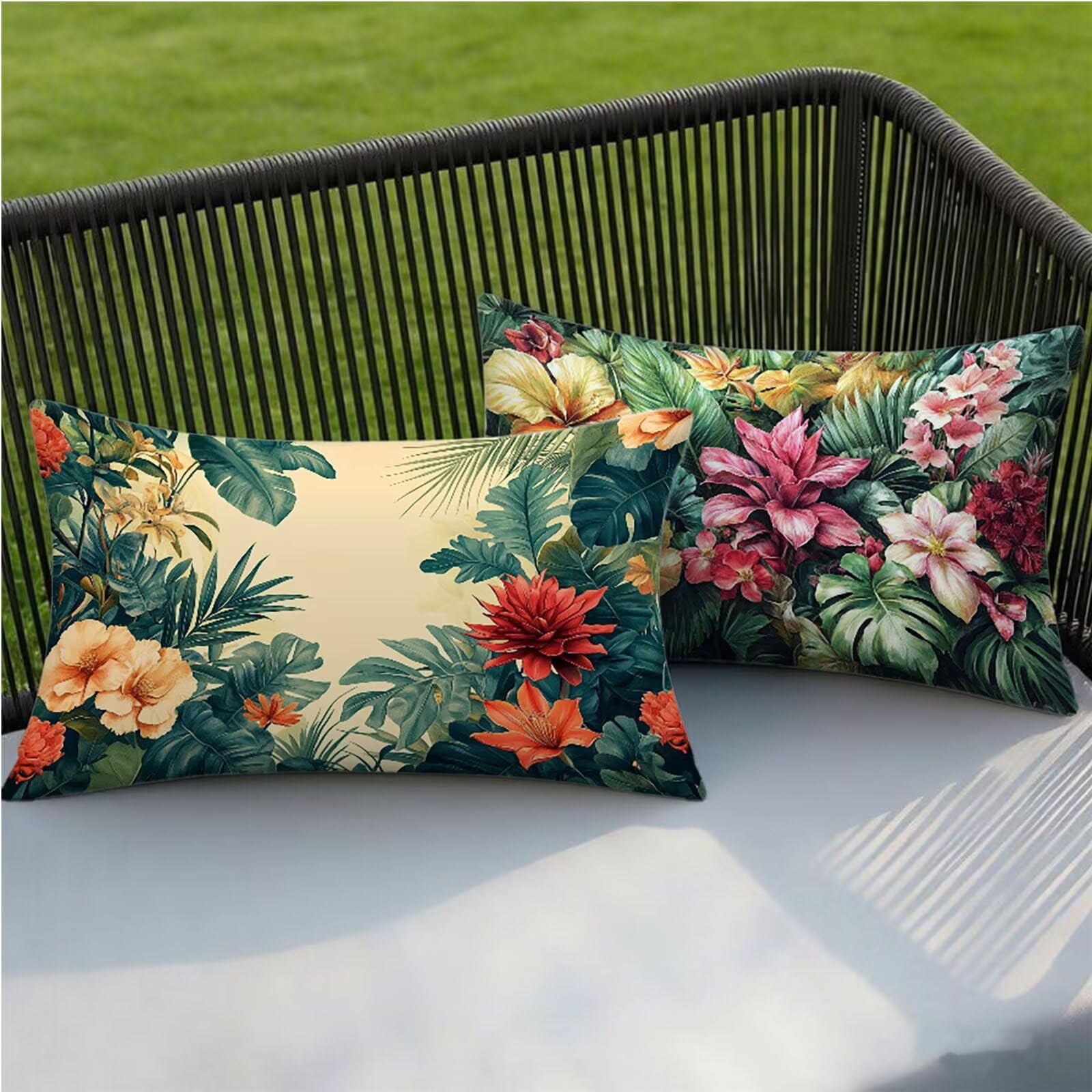 Federe Cuscino 60x80 Set di 2, Nordico Federe Cuscini Divano Lino, Rettangolari Copricuscini 60x80cm Con Cerniera Invisibile, Copricuscino per Camera Letto Casa Decorazioni Regalo, Fiore kj-8194