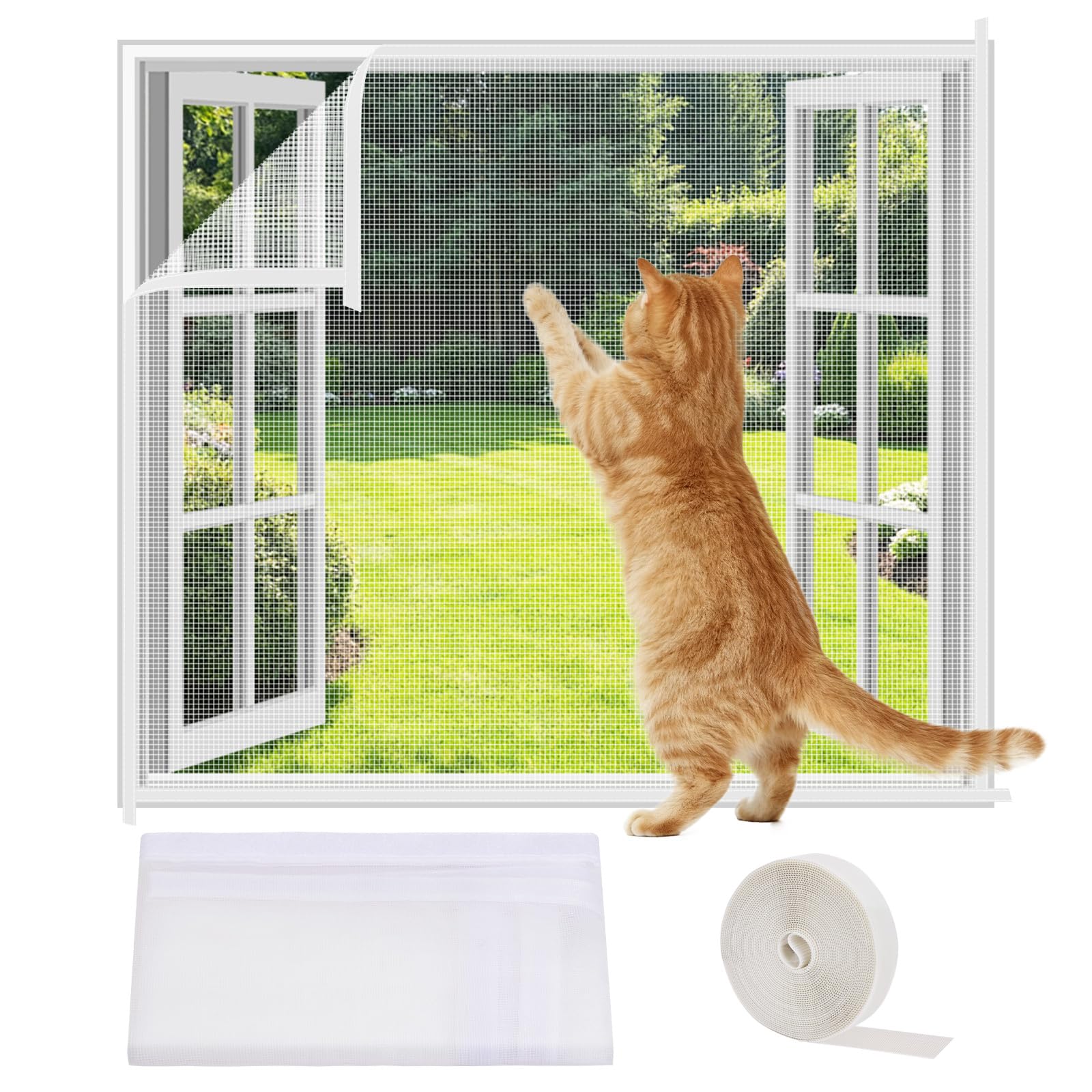 AOOWU Rete per Gatti Balcone, Rete Gatti Balcone, Autoadesiva Maglia, con 1 Pezzi un Rotolo di Hook & Loop Fastener, Adatto a Soggiorni, Camere da Letto, Negozi per Animali（130 * 150CM）