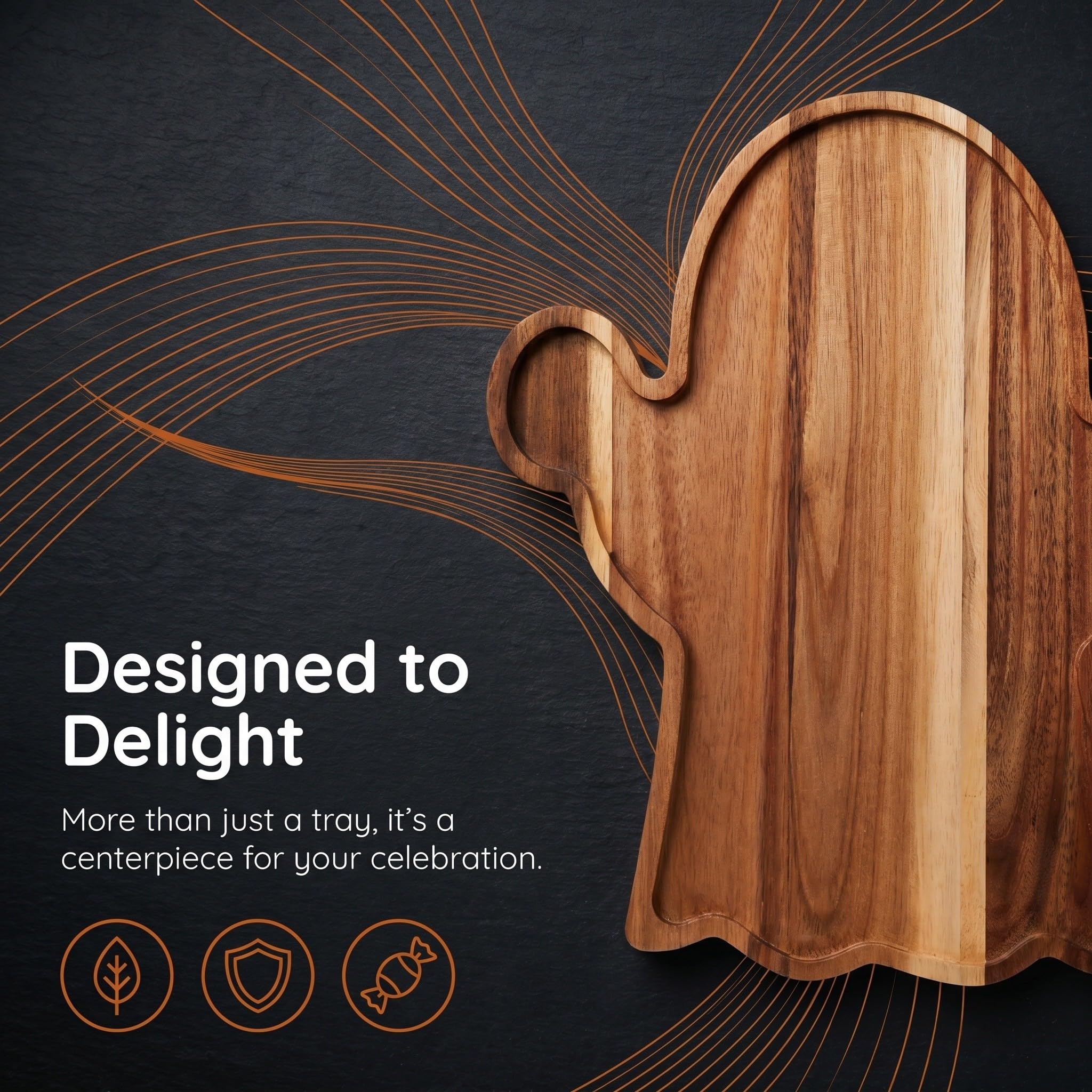 OUNONA 2 bandejas de Servir con Forma de Fantasma de Halloween - Plato de Servir con Forma de Calabaza - Tabla de Madera para Embutidos - Plato de Queso para Dulces, golosinas, Bebidas y decoración