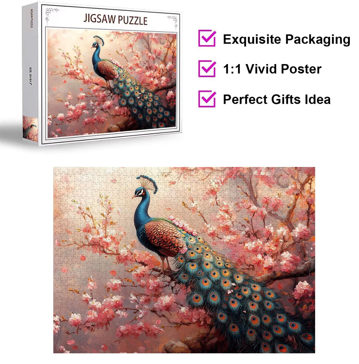 Puzzle 2000 Pezzi Paone Puzzle Classici per Gioco Familiare, n-384 | Impossibile Puzzles, Intrattenimento Creativo, Rilassamento e Intelligence, Regalo per Amore e Amico, ciliegio in fiori