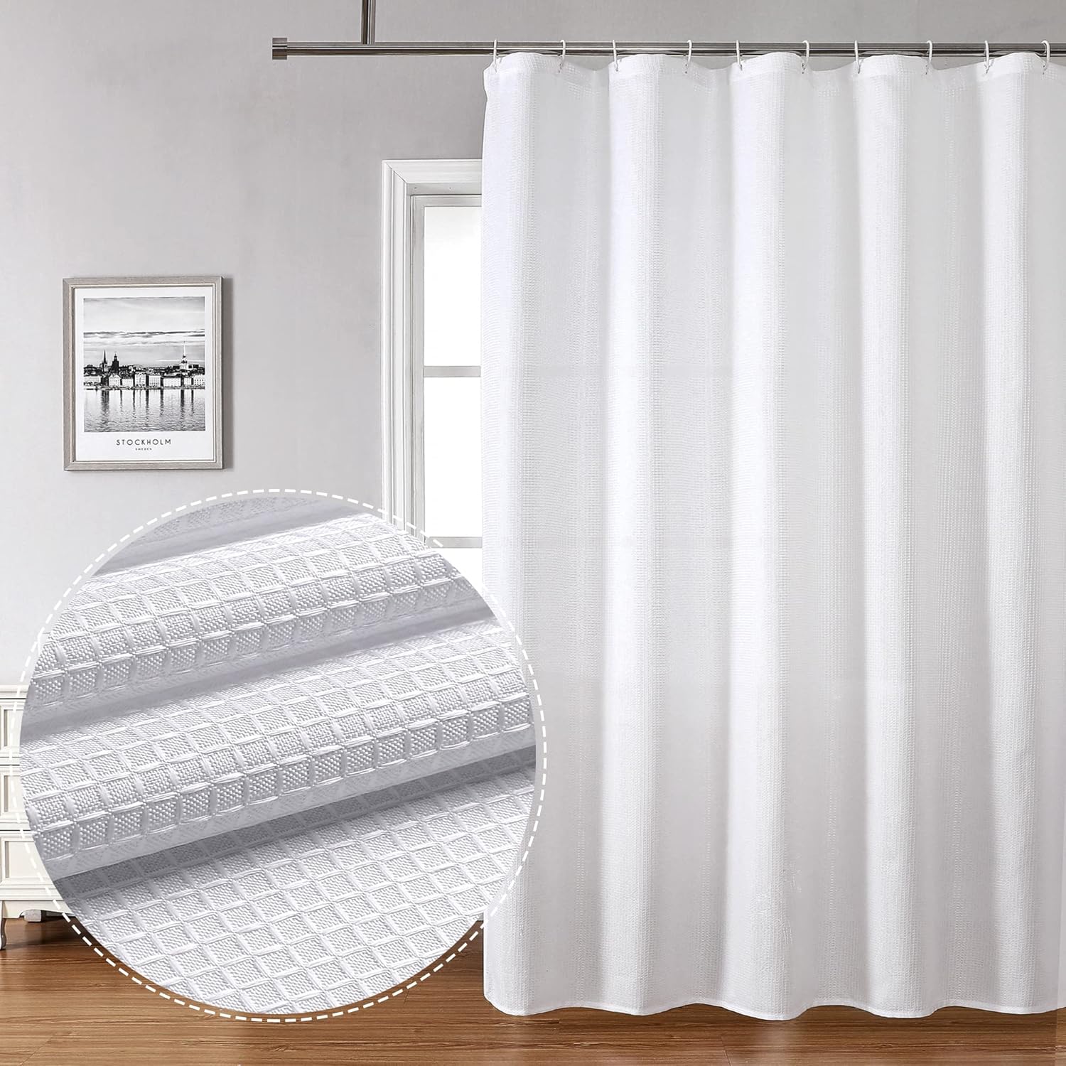 OWENIE White Waffle Shower Curtain Soft Textured Fabric