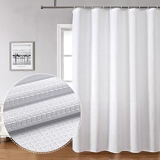 White Waffle Shower Curtain, Textured White Fabric Shower Curtains for Bathroom, Water Resistant Washable Cloth Hotel Spa Luxury Neutral Decorative Bath Curtains, 72x72 Inches